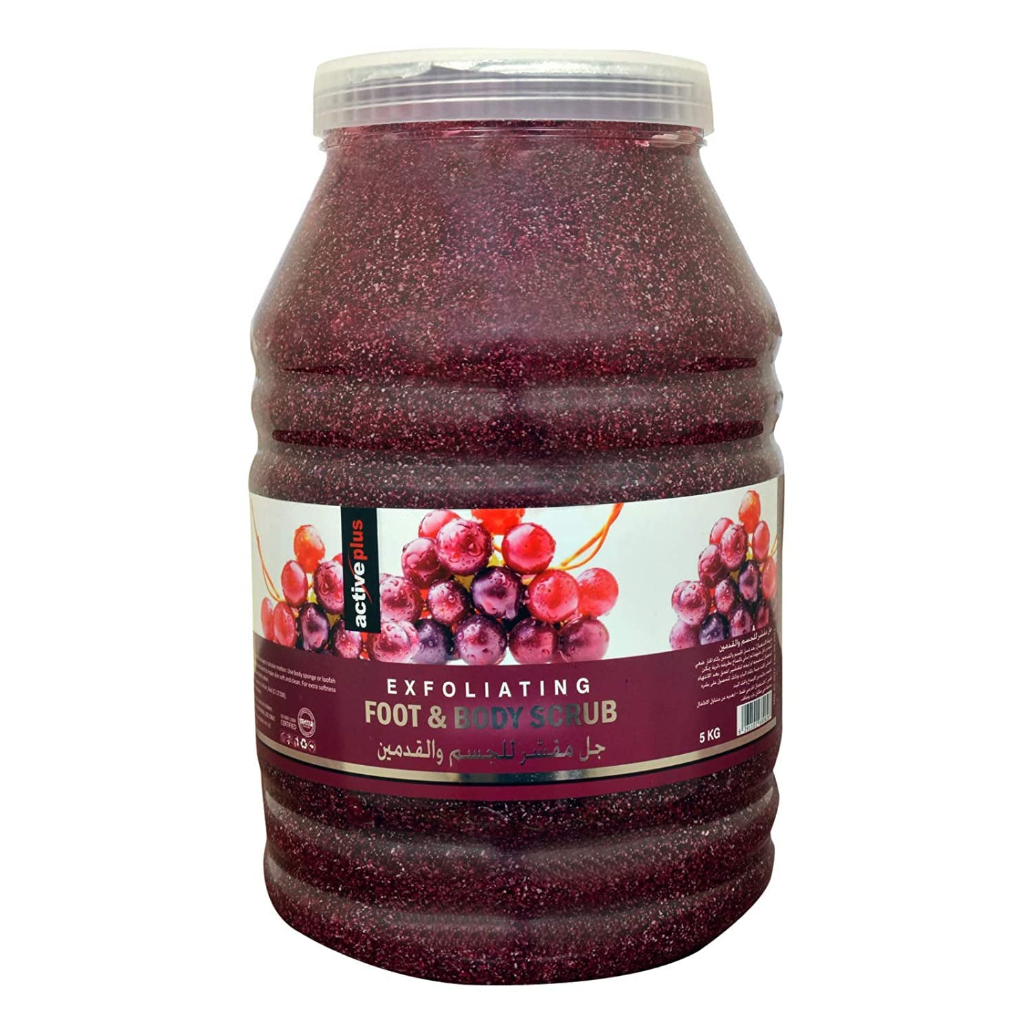 Active Plus Grape Foot & Body Scrub gently exfoliates and softens rough skin. Enriched with grape extract, it removes dead cells, hydrates, and leaves skin smooth, fresh, and fragrant. Ideal for salon or home spa use.