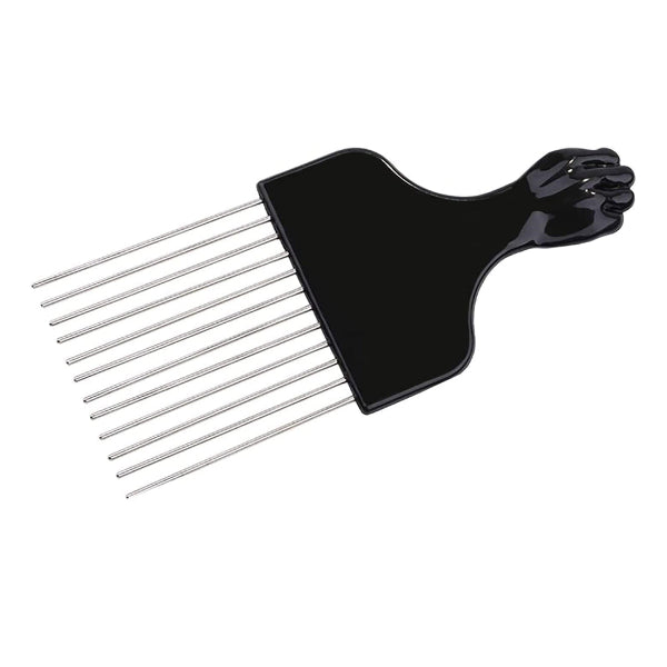 1 x Afro Comb Curly Hair Magic Hair Coils Tool Square Afro Pick with Natural Metal African American Hairdressing Styling Black Fist Teeth Comb Curly Hairbrush Fork Pick Comb Metal Ideal for Men Women