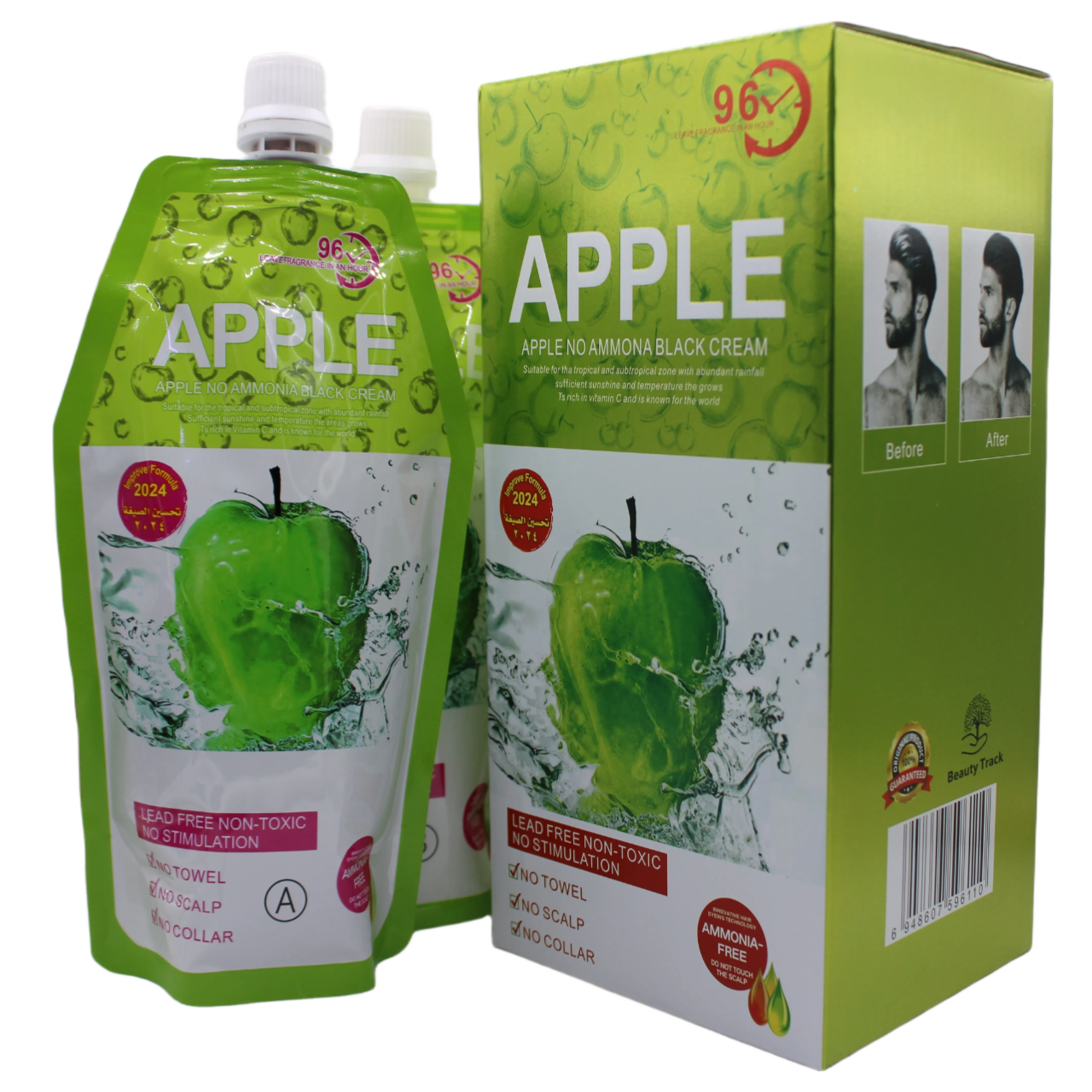 Beauty Track Apple Hair Color Cream 96 is an ammonia-free, non-toxic hair dye designed to provide a natural black hair color while protecting and nourishing your hair. 500ml+500ml ,ensuring you have enough for multiple applications. Improve Formula 2024