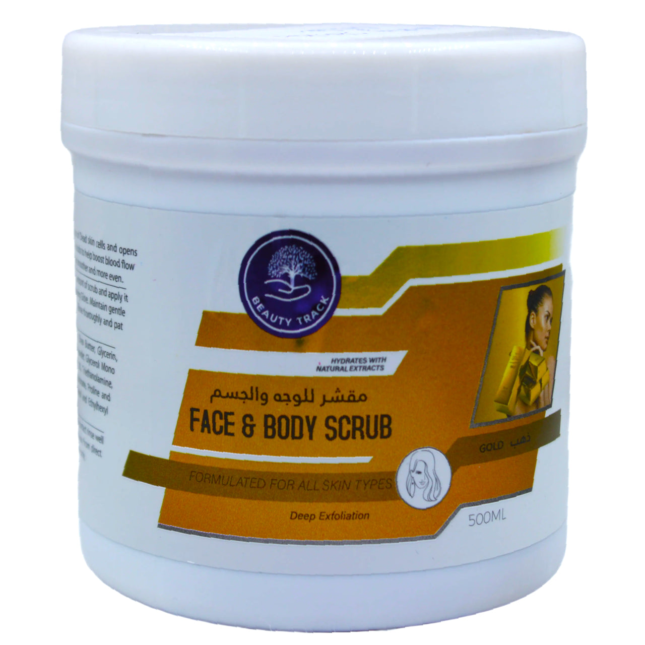 Beauty Track Face and Body Scrub Gold Deep-Hydrates with Natural Extracts, Scrub removes all types of Dead skin calls and opens blocked prose, Deep exfoliation Formulated for all type of skin