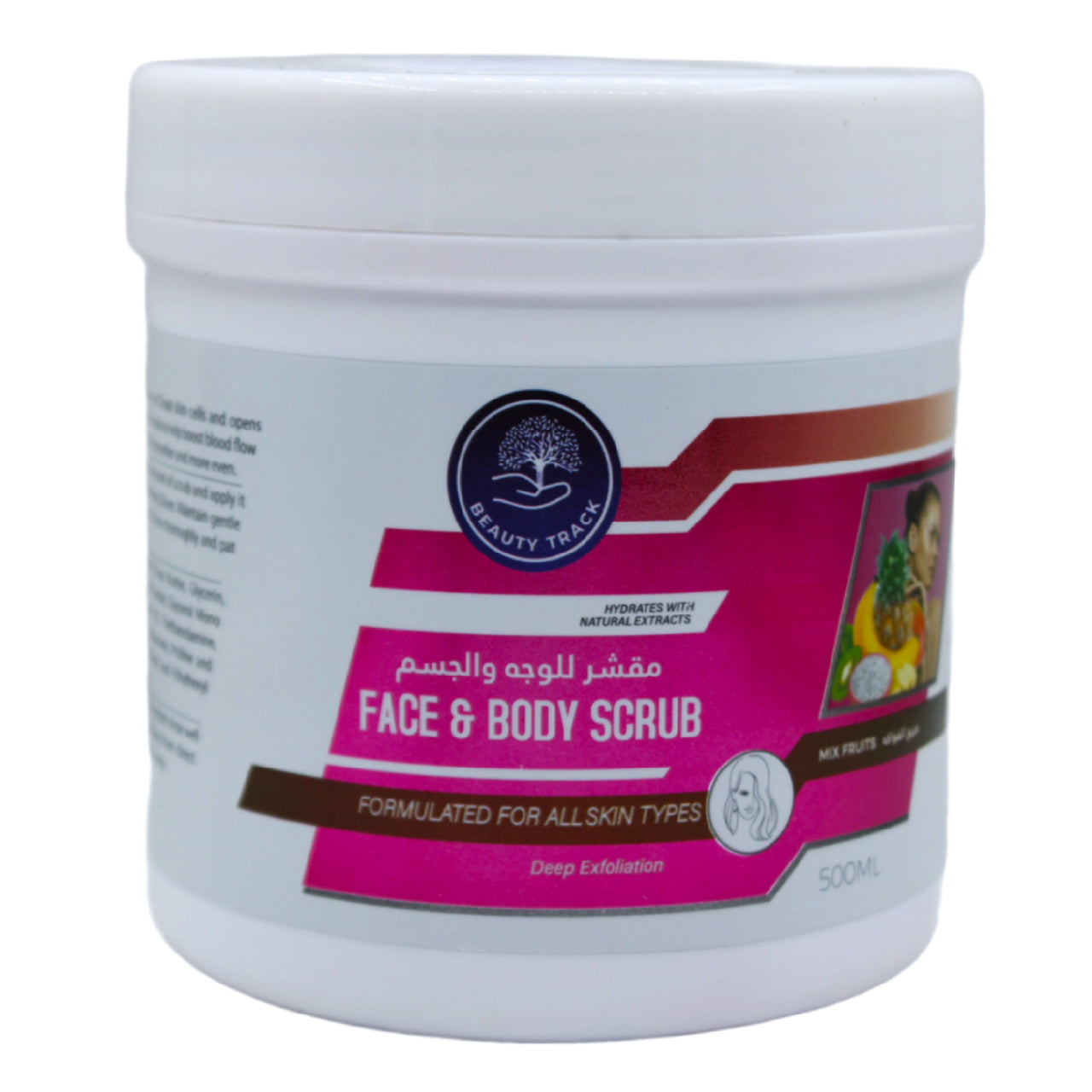 Beauty Track Face and Body Scrub Mix Fruit Deep-Hydrates with Natural Extracts, Scrub removes all traces of Dead skin calls and opens blocked prose, Deep exfoliation Formulated for all type of skin.